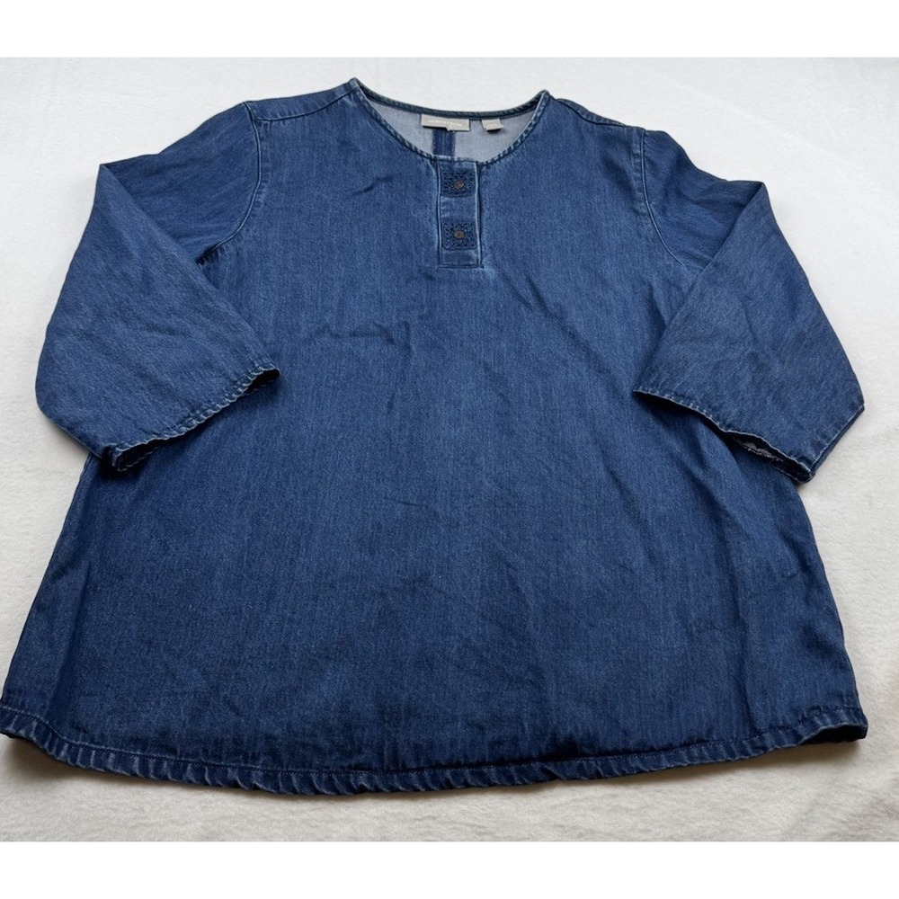 Nordstrom Blue Tencel Chambray Popover Top Petite Size L